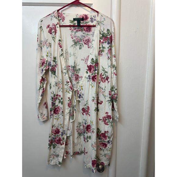 Lauren Ralph Lauren Other - Lauren Ralph Lauren Floral Cotton Knit Robe Cardigan Pink Cream Large 8141035